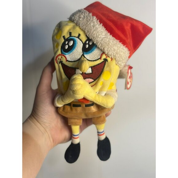 TY Beanie Baby SpongeBob SquarePants Christmas Santa Plush - 2004 Edition w/ Tag - Picture 1 of 5